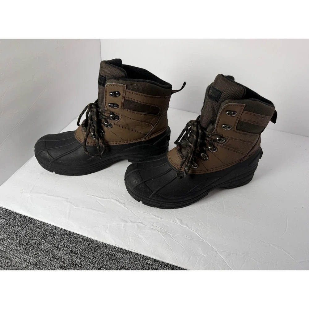 Eddie Bauer Leavenworth Mens 9M Brown Black Winter Duck Boots Lace Up Textile Up